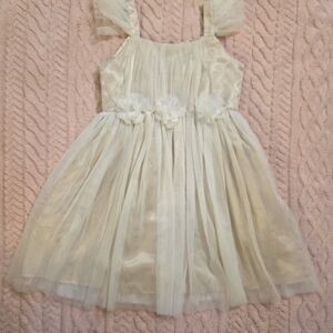 Popatu Cream Tulle Flowered Party Dress